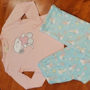 Peanuts Snoopy Love Fuzzy Fleece Pants Pajama Set Sz Lrg